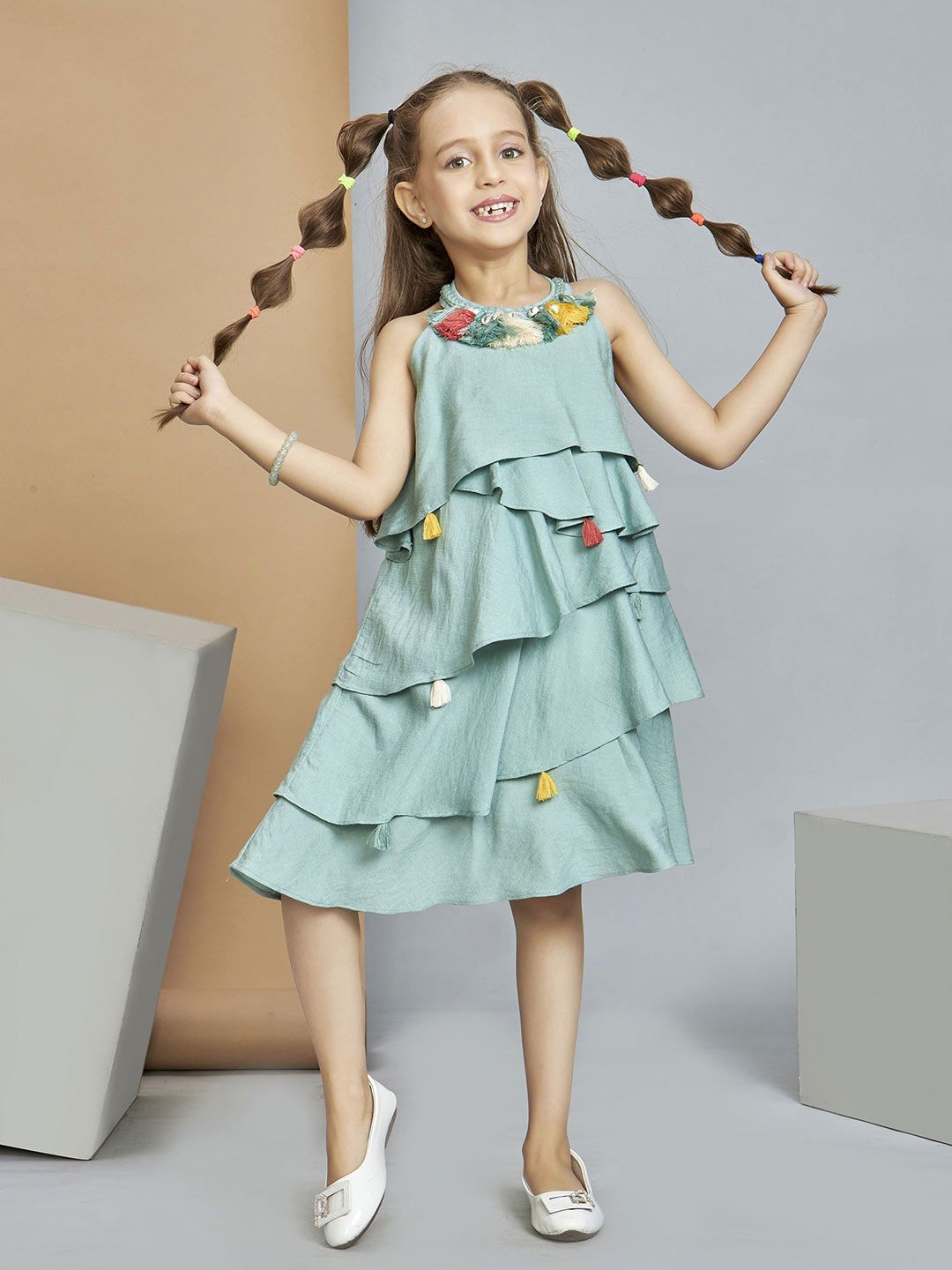 Peppermint Girls Round Neck Layered Satin A-Line Dress-picture-33