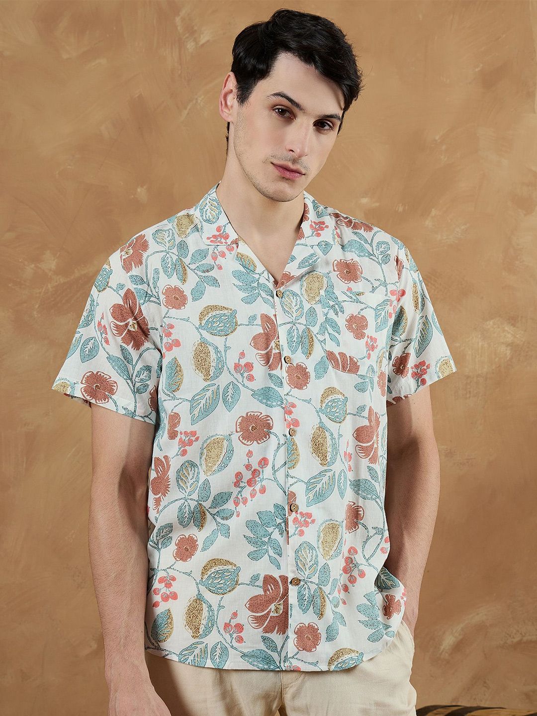 DENNISON Men Smart Fit Floral Printed Cuban Collar Cotton Casual Shirt-picture-24