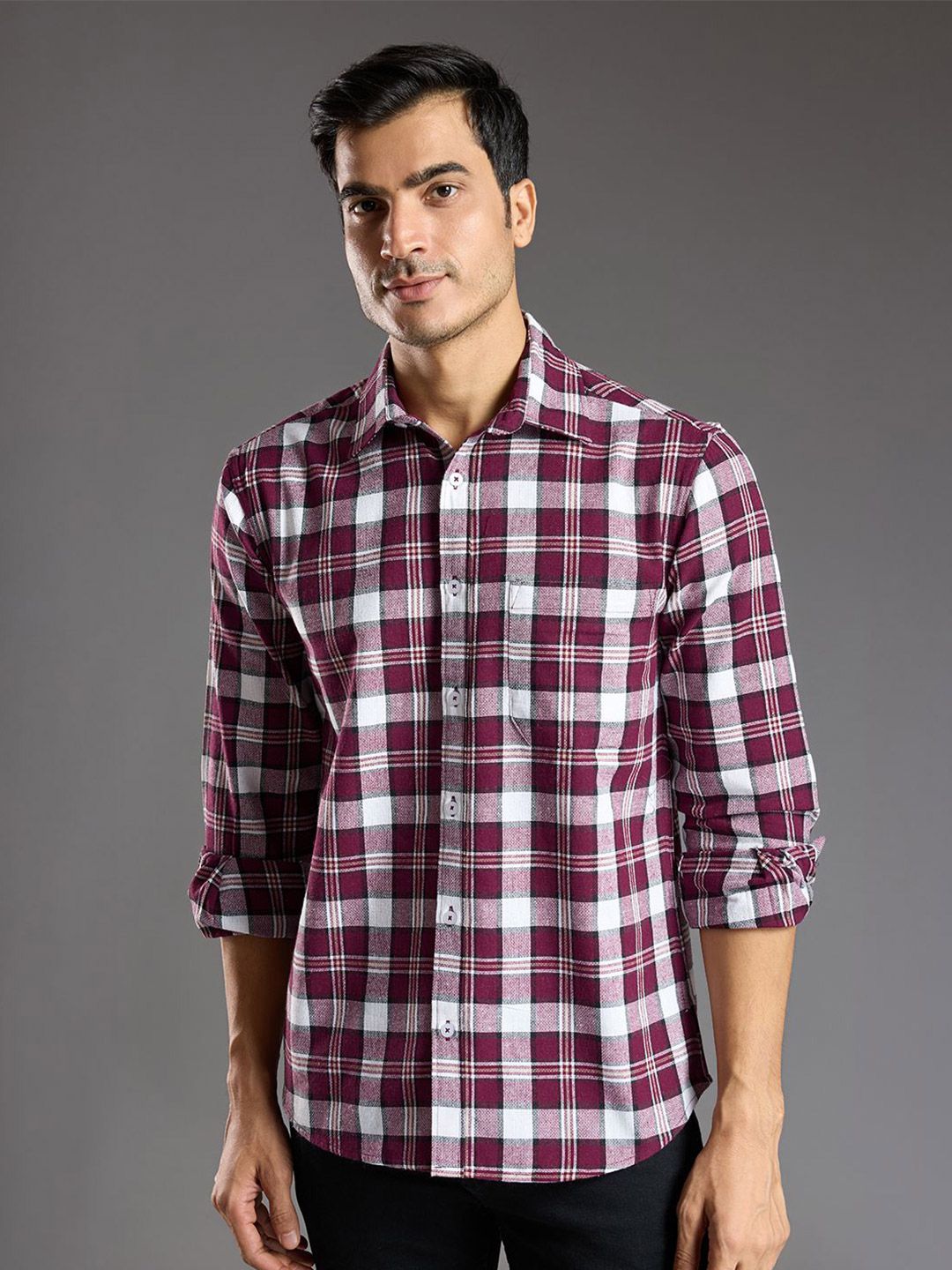 r.code by the roadster life co. R.Code by The Roadster Lifestyle Co. Men Classic Fit Tartan Checked Cotton Casual Shirt-picture-38