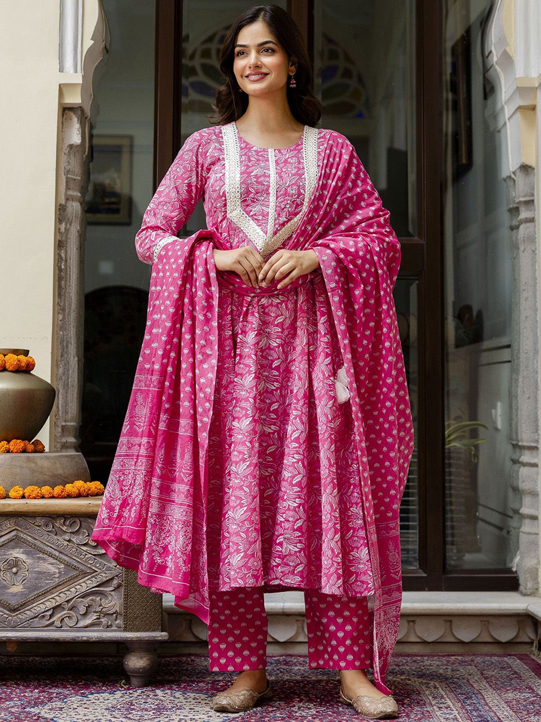 Anouk Women Ethnic Motifs Embroidered Cotton Kurta with Pyjama & Dupatta