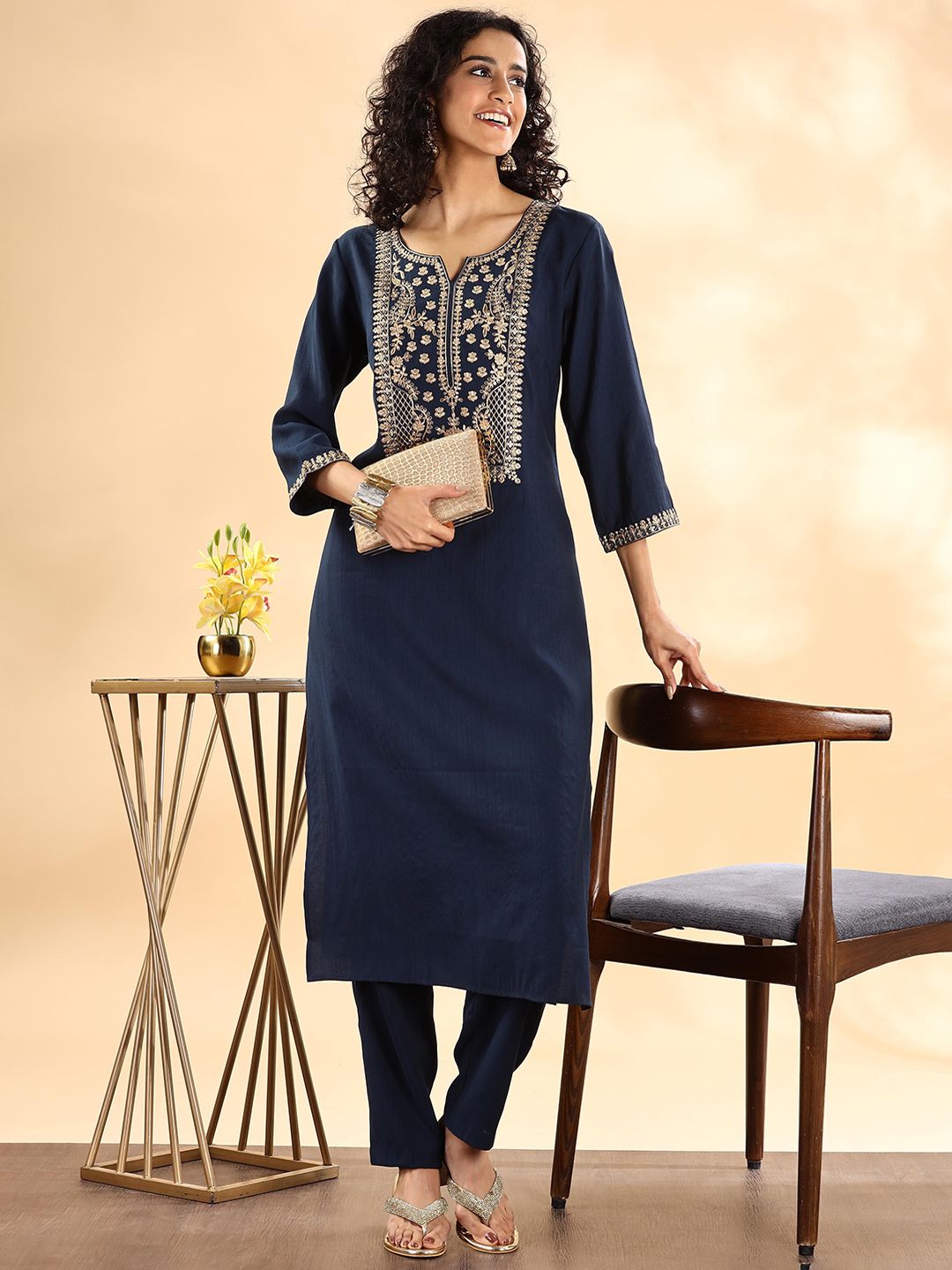 Anouk Women Solid Kurta with Trousers