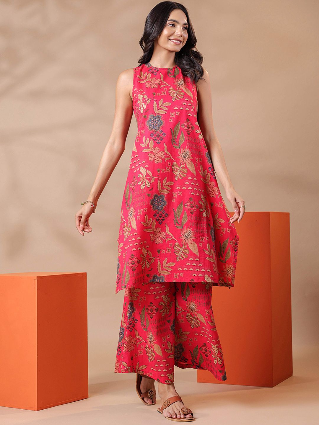 Jaipur Morni Women Ethnic Motifs Printed Cotton Kurta with Palazzo