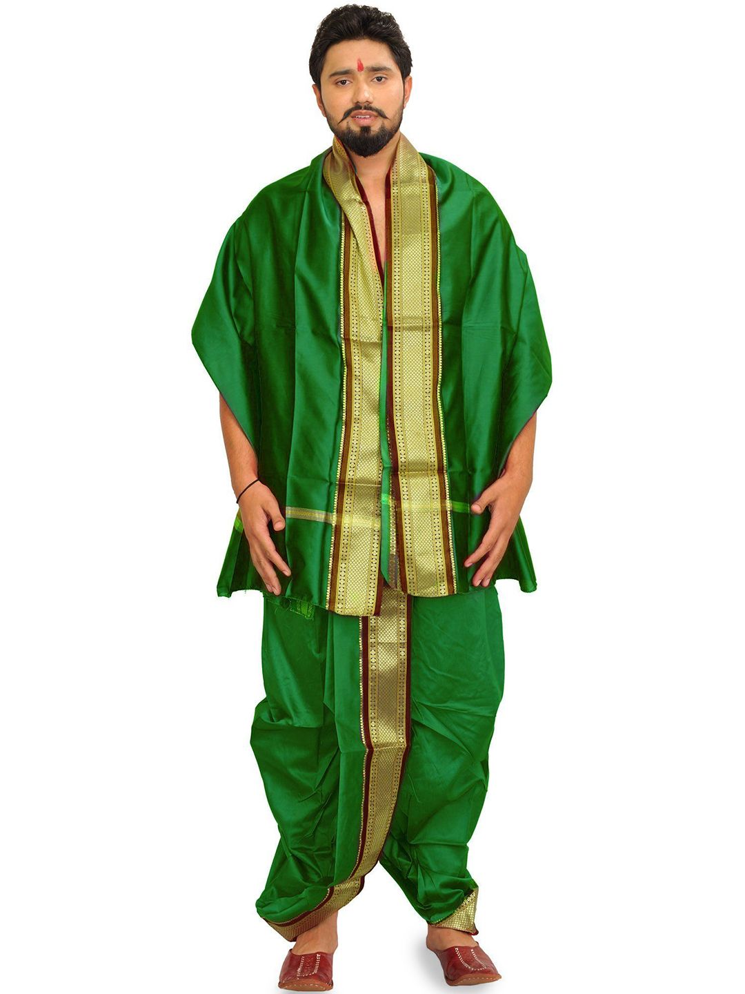Exotic India Men Ready to Wear Dhoti and Veshti Set With Woven Golden Border-picture-35