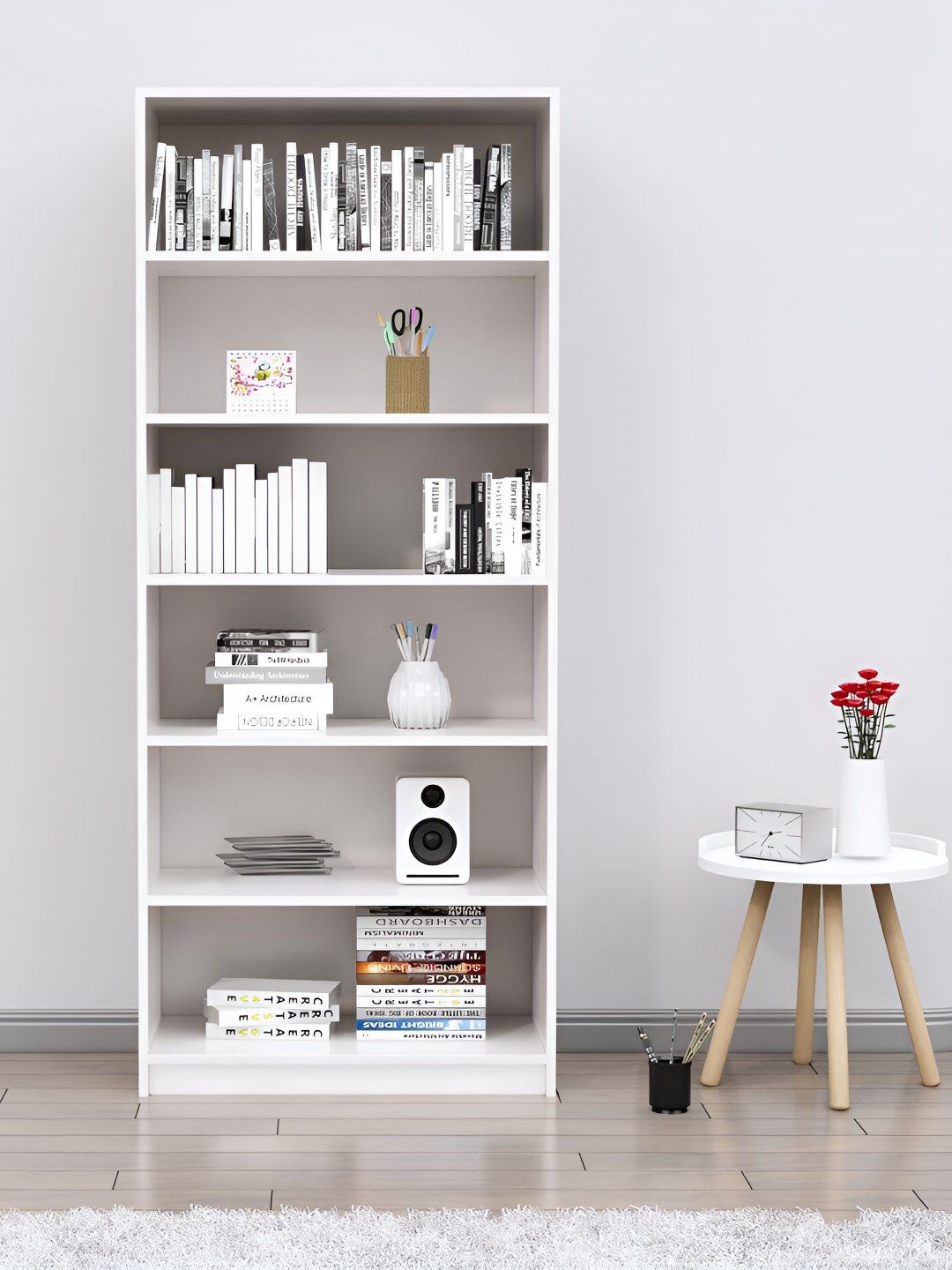 HEXA RED White Wooden Book Shelf