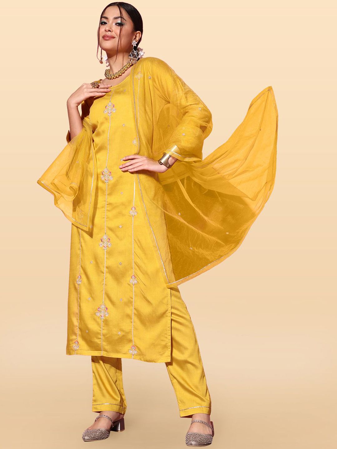 Anouk Rustic Women Ethnic Motifs Embroidered Kurta with Trousers & Dupatta