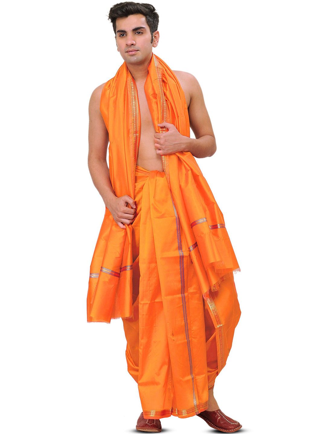 Exotic India Men Art Silk Dhoti and Angavastram-picture-56
