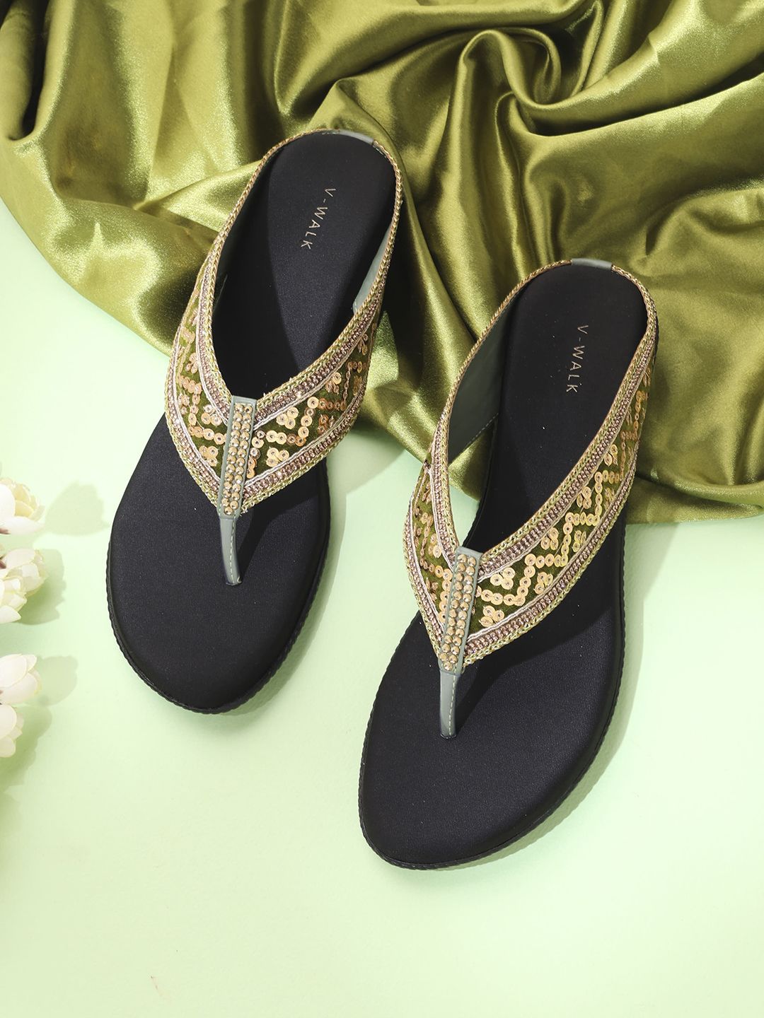 V-WALK Women Ethnic Embellished Slip-On Flats-picture-32