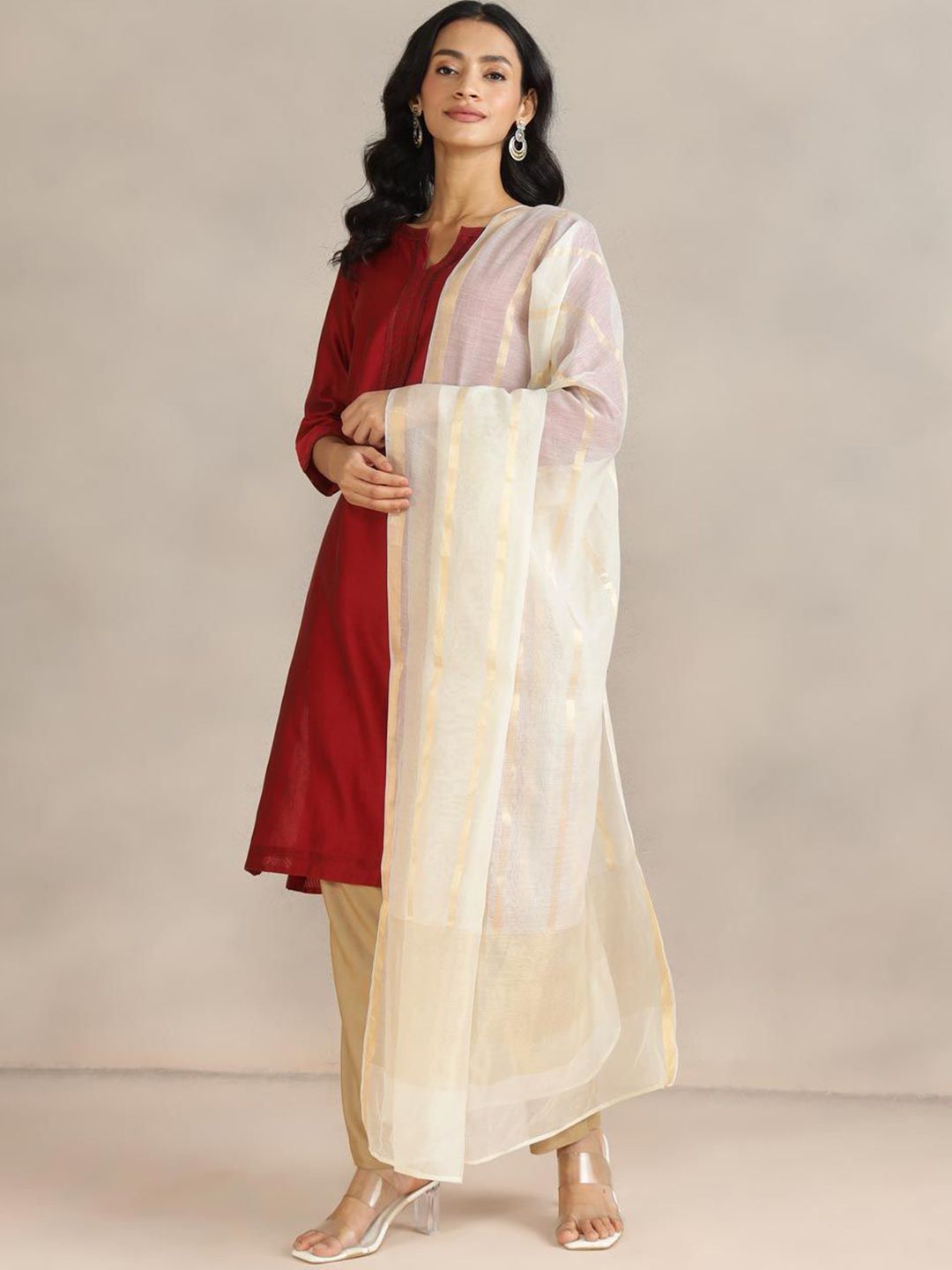 Fabindia Striped Woven Design Cotton Silk Dupatta-picture-10