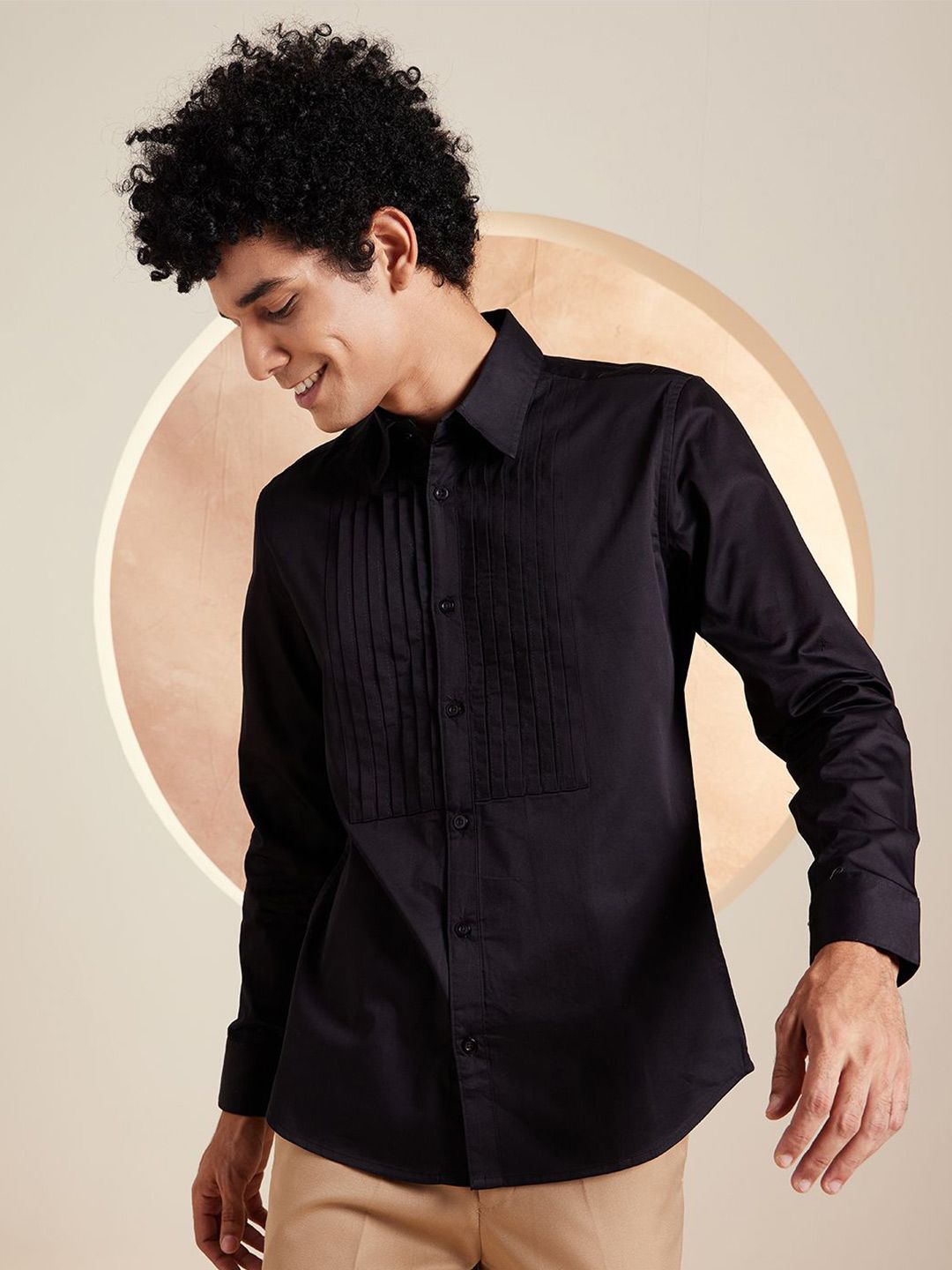 DENNISON Men Smart Fit Textured Spread Collar Cotton Casual Shirt-picture-37