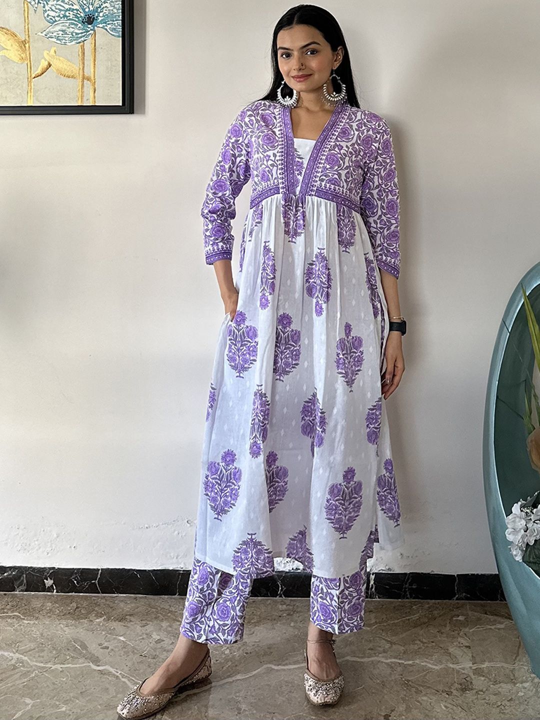 MOKOSH Women Ethnic Motifs Printed Cotton Kurta with Trousers