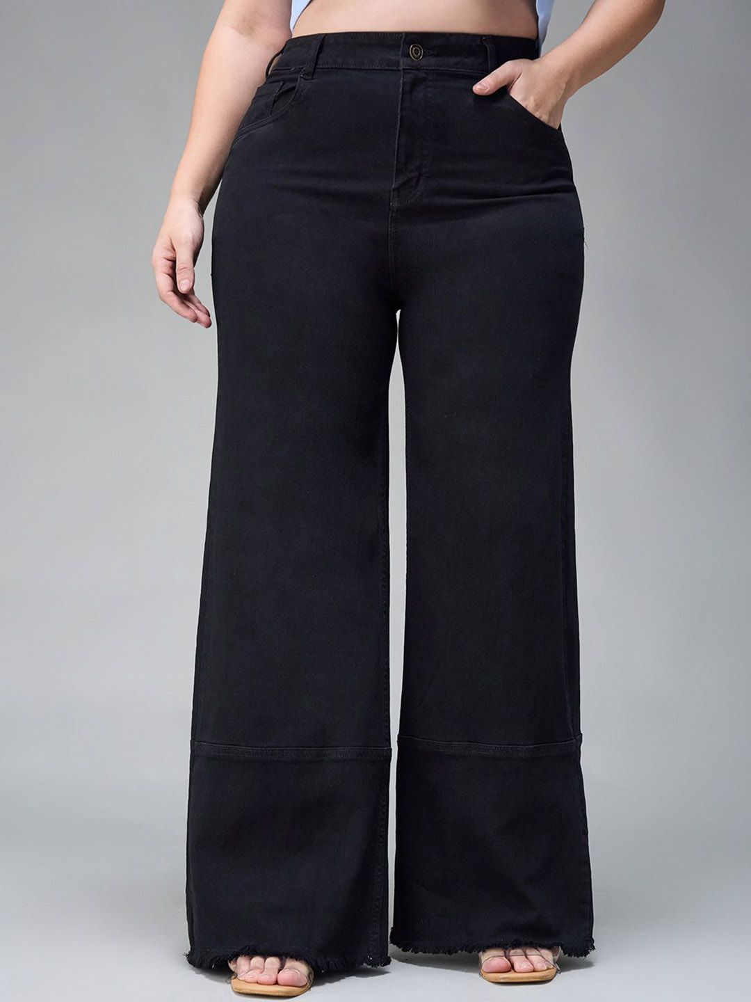 Miss Chase A+ Women High-Rise Heavy Fade Stretchable Wide Leg Jeans