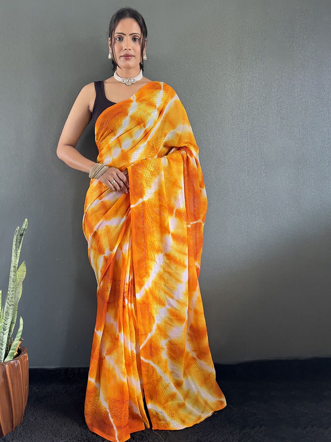 Mitera Tie and Dye Printed Pure Georgette Saree-picture-25