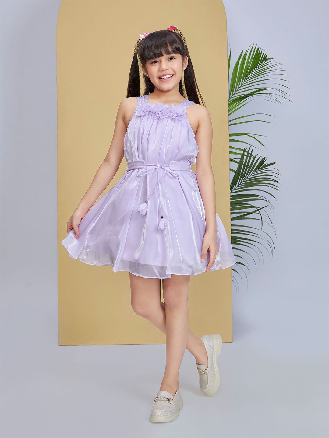 Peppermint Girls Striped Satin Fit & Flare Dress With Ruffles Detail-picture-35