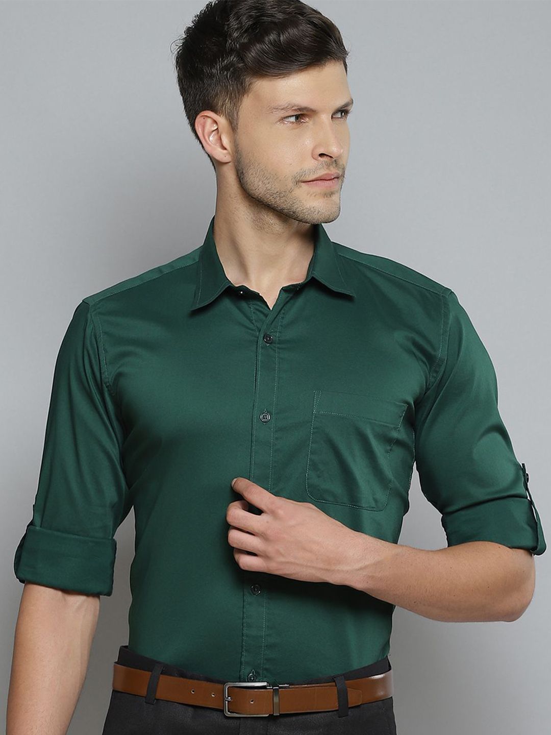 DENNISON Men Smart Slim Fit Solid Spread Collar Formal Shirt-picture-13