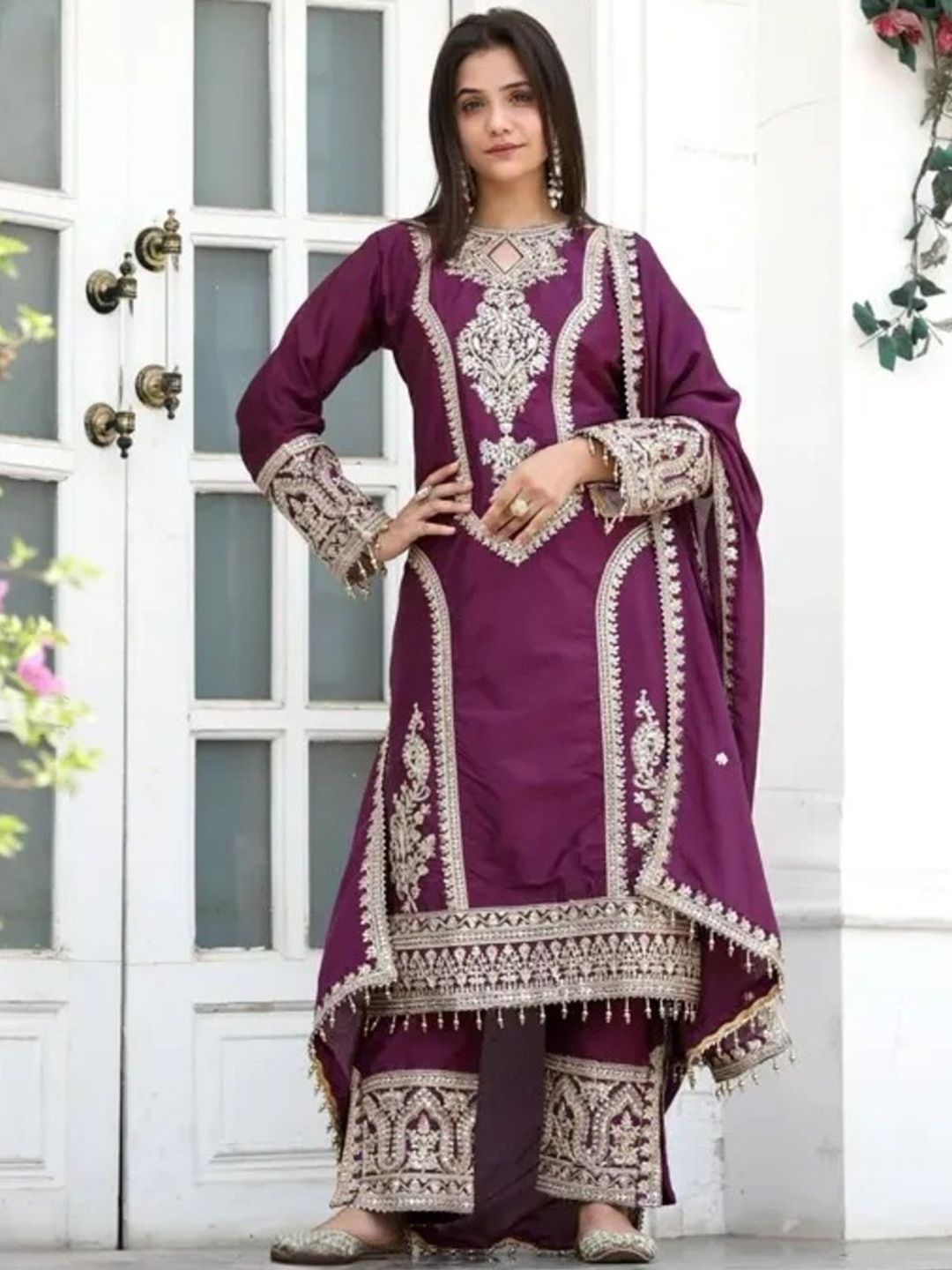 MISS CLOTHING Women Ethnic Motifs Embroidered Kurta with Trousers & Dupatta