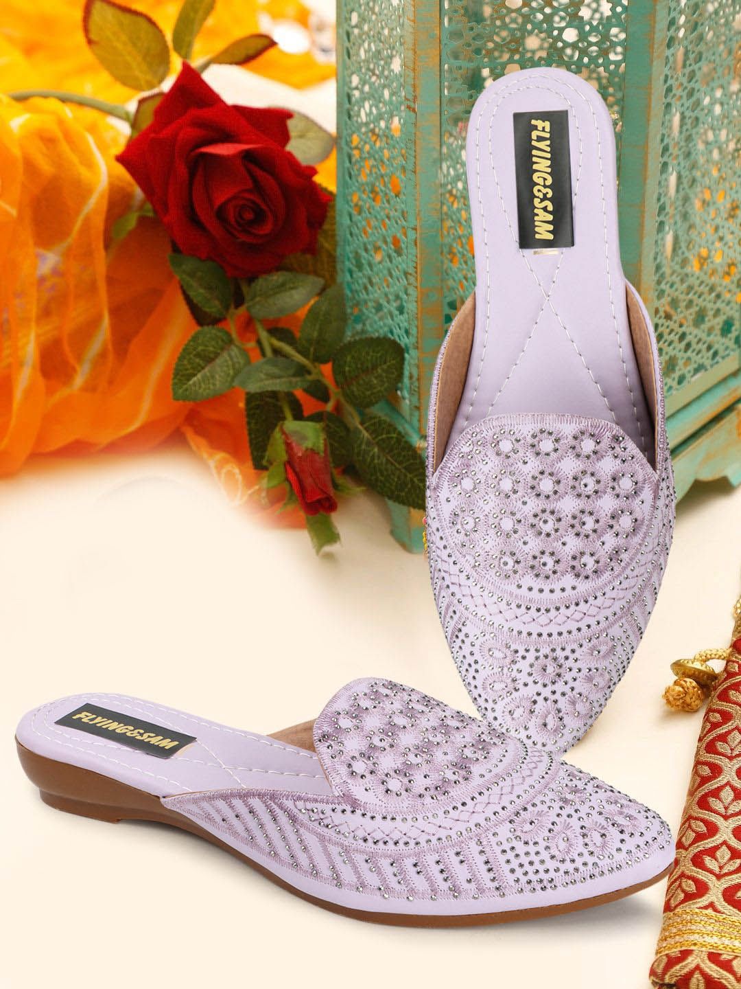 FLYING&SAM Women Embellished Ethnic Mules Flats-picture-25