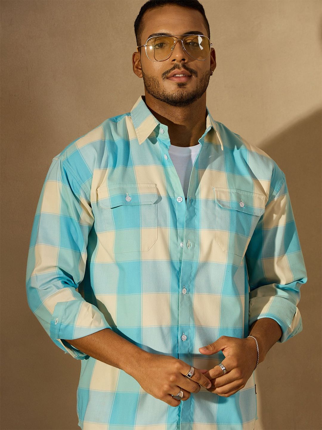 DENNISON Men Comfort Fit Buffalo Checked Spread Collar Cotton Casual Shirt-picture-10