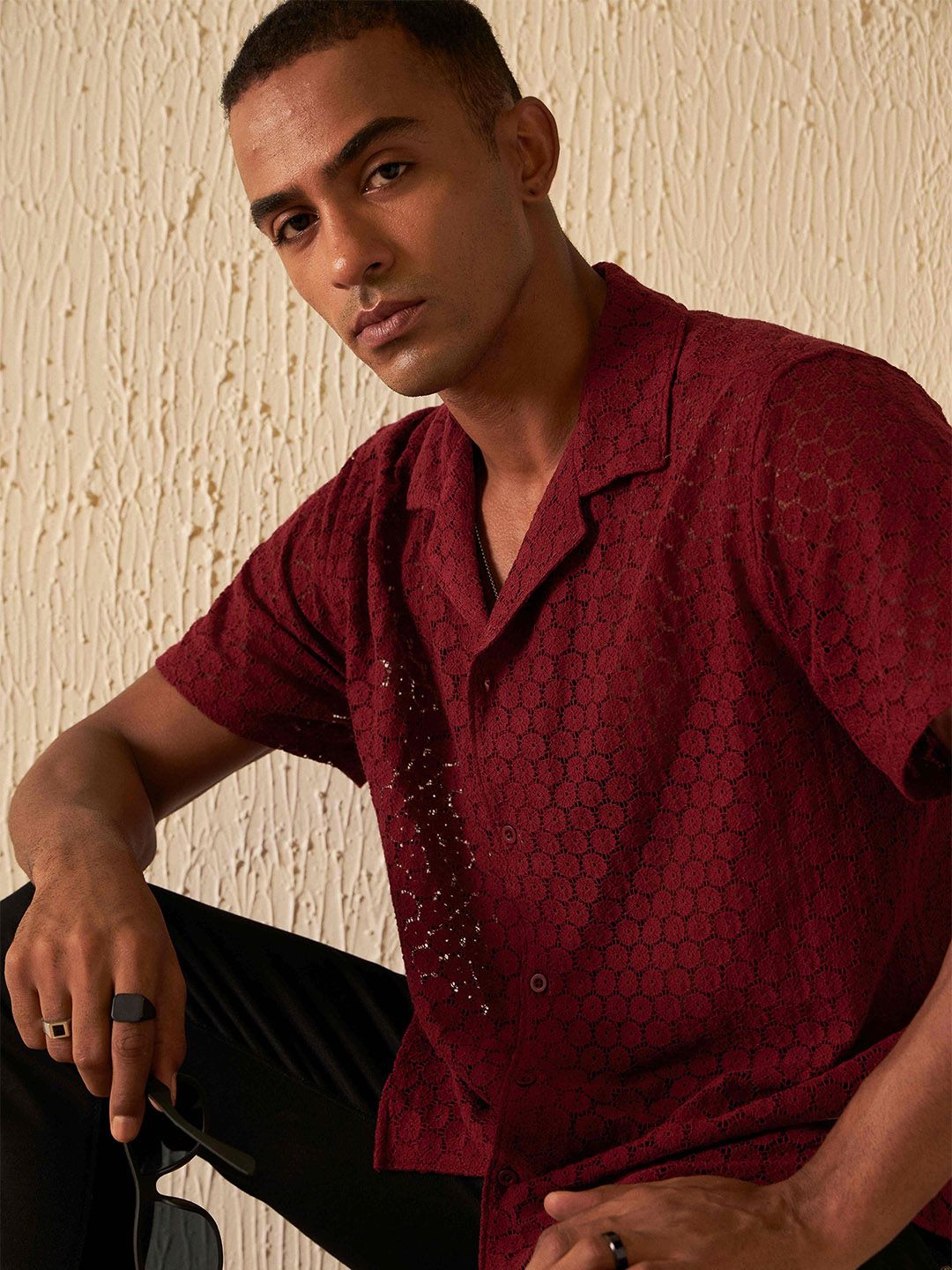 DENNISON Men Smart Fit Textured Cuban Collar Cotton Casual Shirt-picture-33