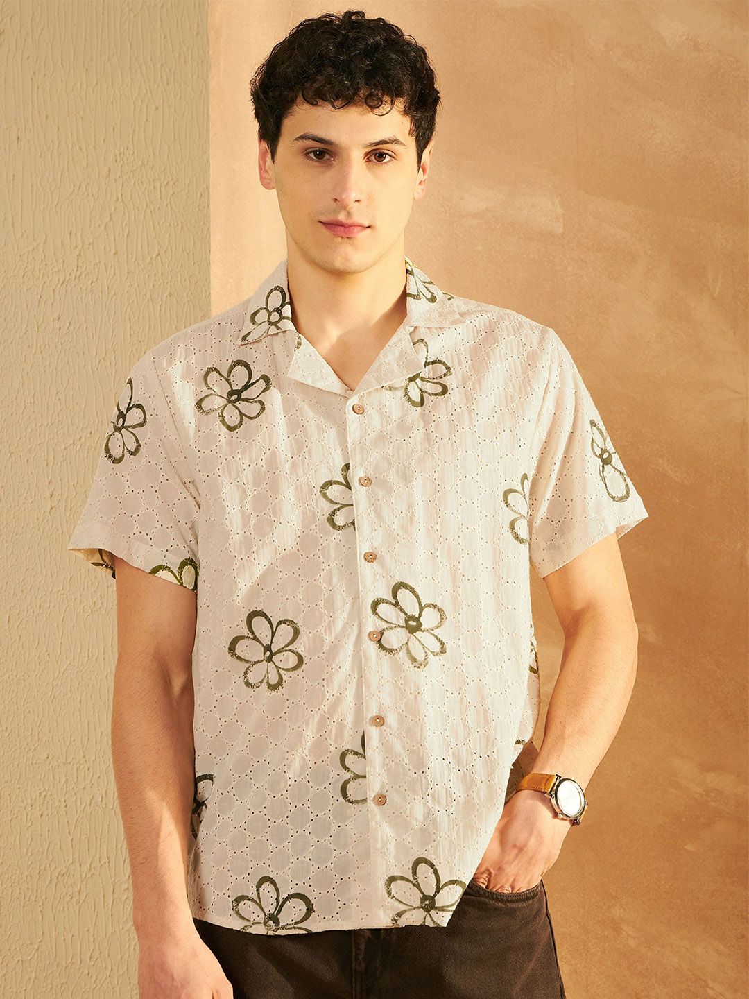 DENNISON Men Comfort Fit Floral Printed Cuban Collar Cotton Casual Shirt-picture-41