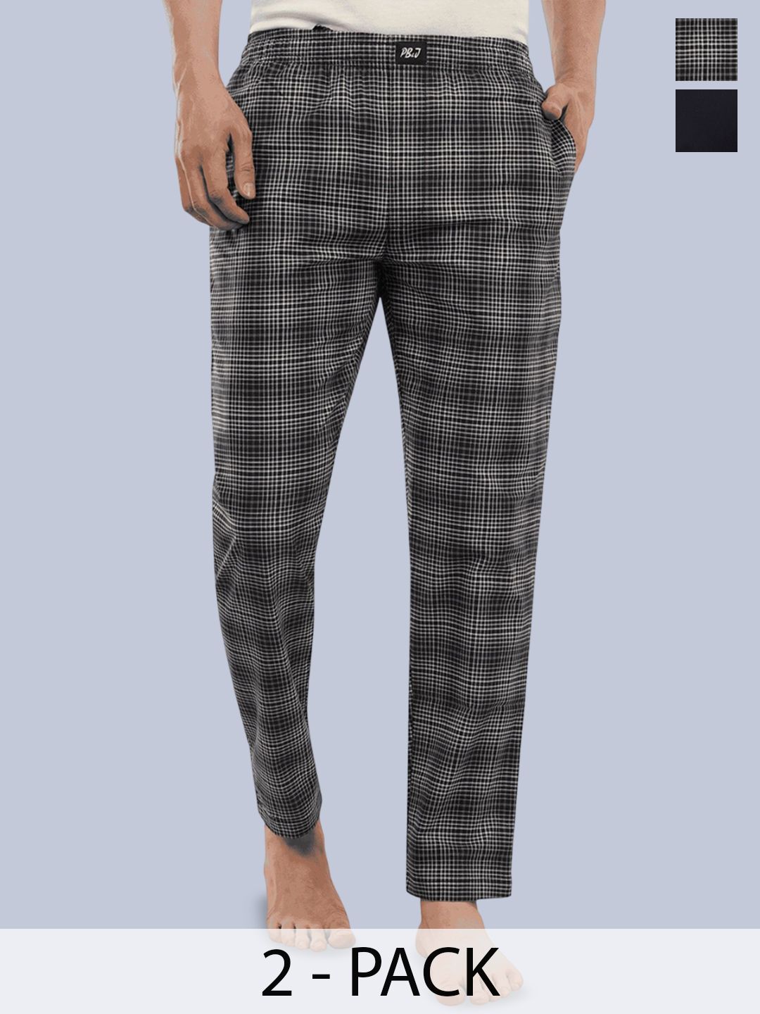 PB & J Pack Of 2 Checked Cotton Straight Lounge Pants-picture-33