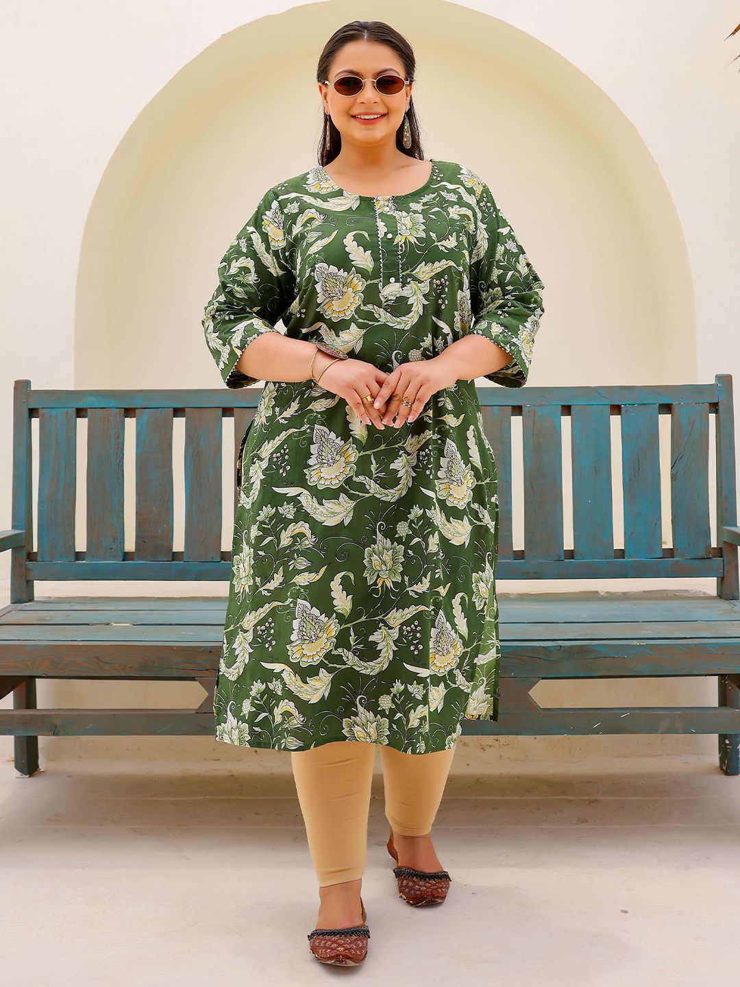 FLAVIA CREATION Plus Size Ethnic Motifs Printed Round Neck Straight Cotton Kurta-picture-12