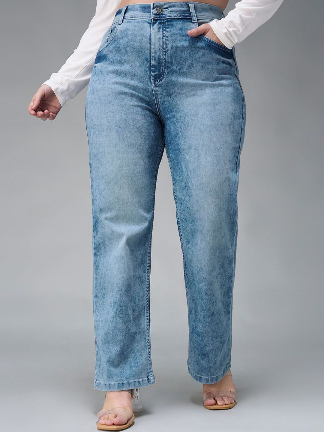 Miss Chase A+ Women Wide Leg High-Rise Light Fade Stretchable Jeans