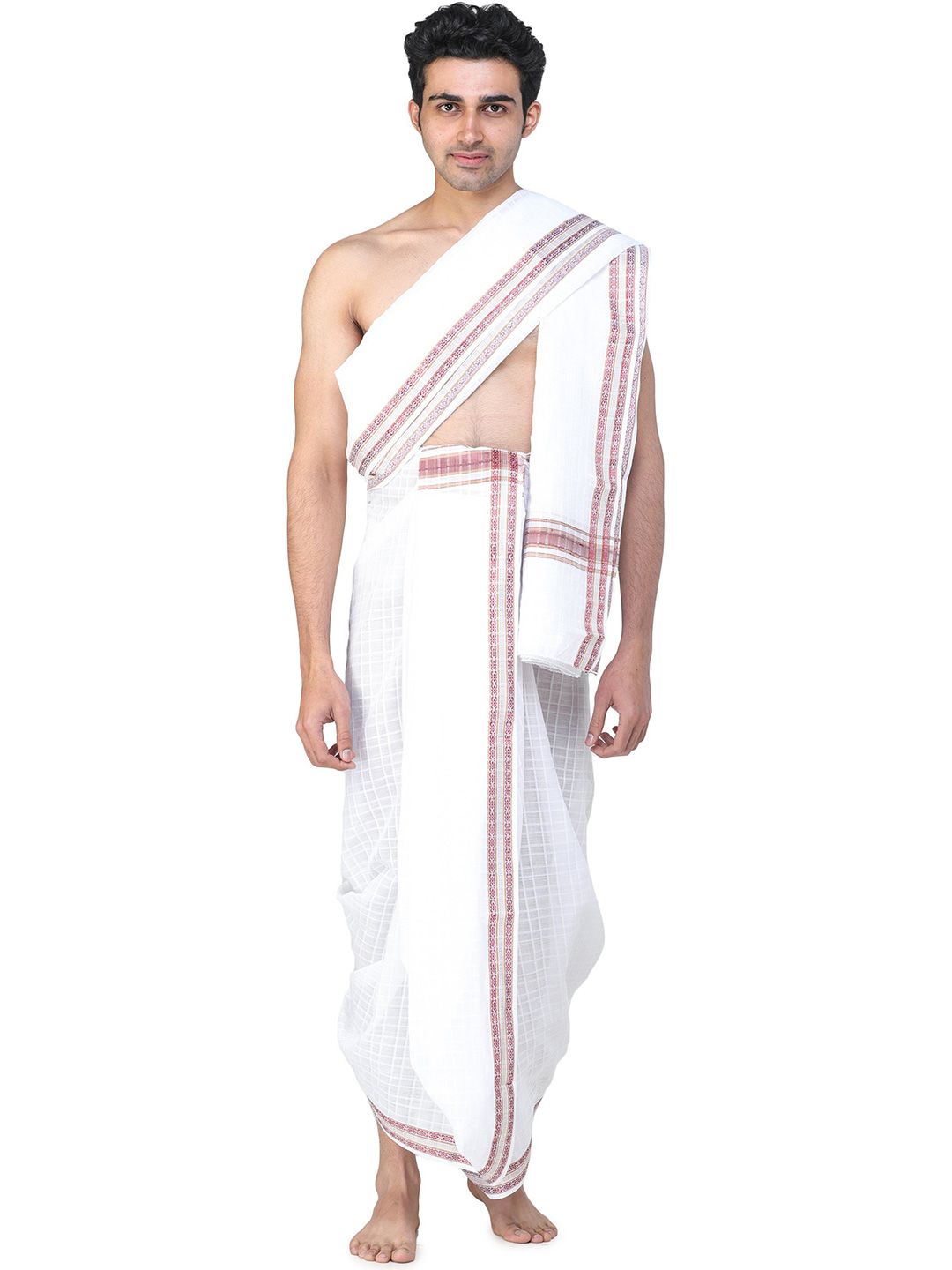 Exotic India Men Pure Cotton Self-Checks Dhoti-picture-30
