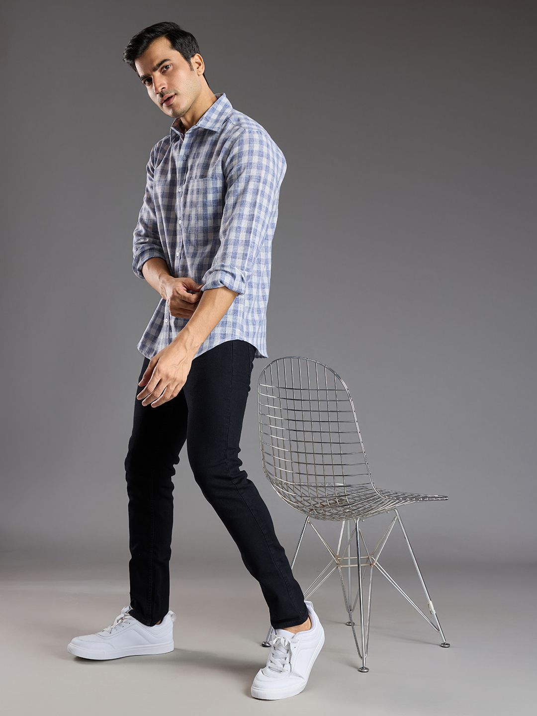 r.code by the roadster life co. R.Code by The Roadster Lifestyle Co. Men Classic Fit Checked Cotton Casual Shirt-picture-18