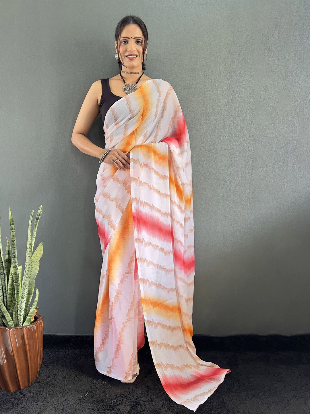 Mitera Tie and Dye Dyed Ready to Wear Pure Georgette Saree-picture-24