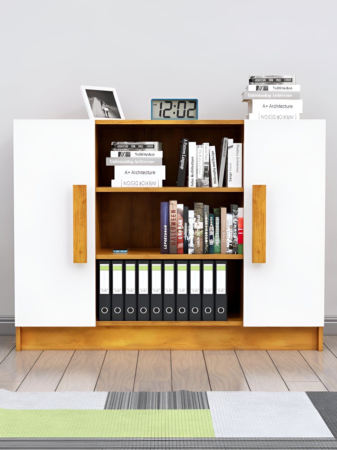 HEXA RED Beige & White Wooden Book Shelf