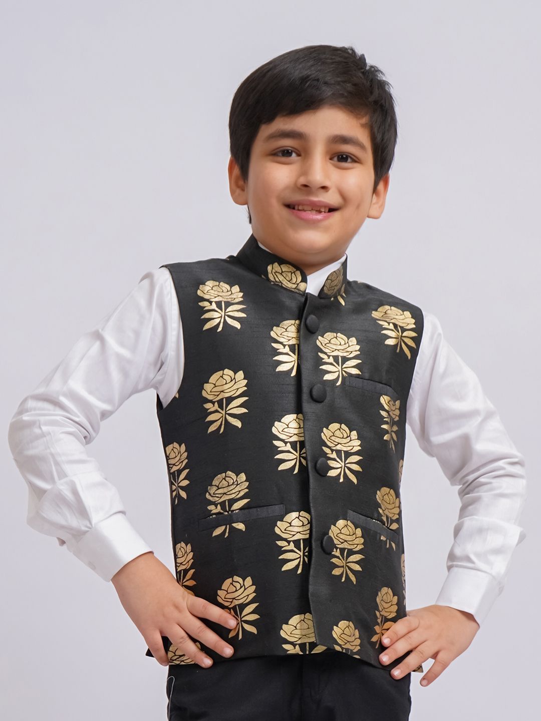 JBN Creation Boys Woven Floral Printed Mandarin Collar Nehru Jacket-image-32