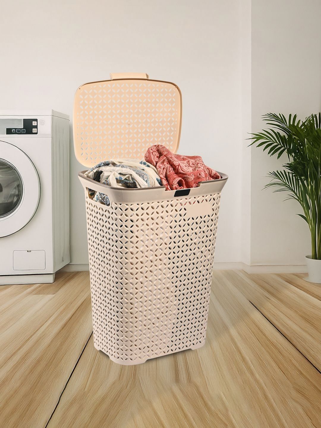 RUBOXA Cream-Colored Textured Laundry Bag With Lid 70 L-picture-32