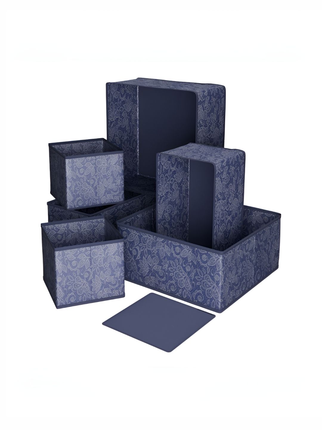 Aura Navy Blue & White 6 Pcs Floral Printed Regular Drawer Organisers-image-47