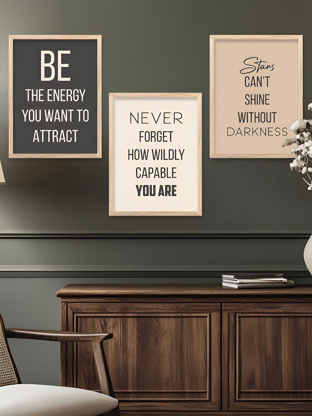 Kotart Brown & White 3 Piece Typography Printed Wooden Wall Arts-picture-39