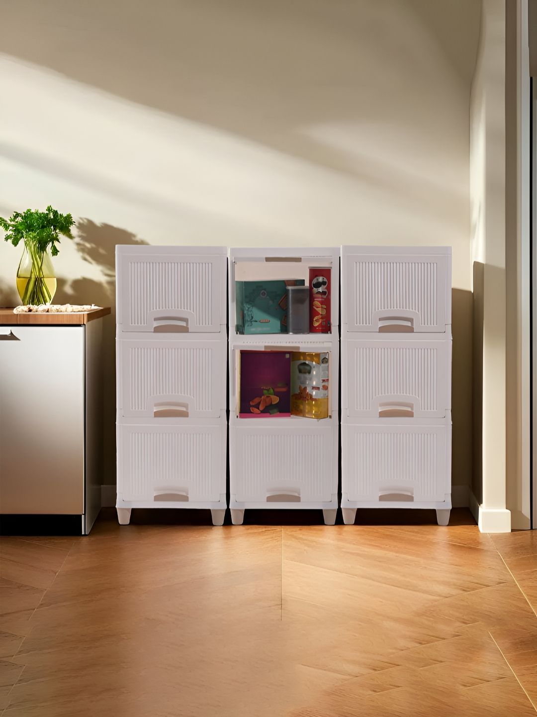 Aura White 9 Pieces Folding Cabinet Storage Multi-Utility Organisers-image-35