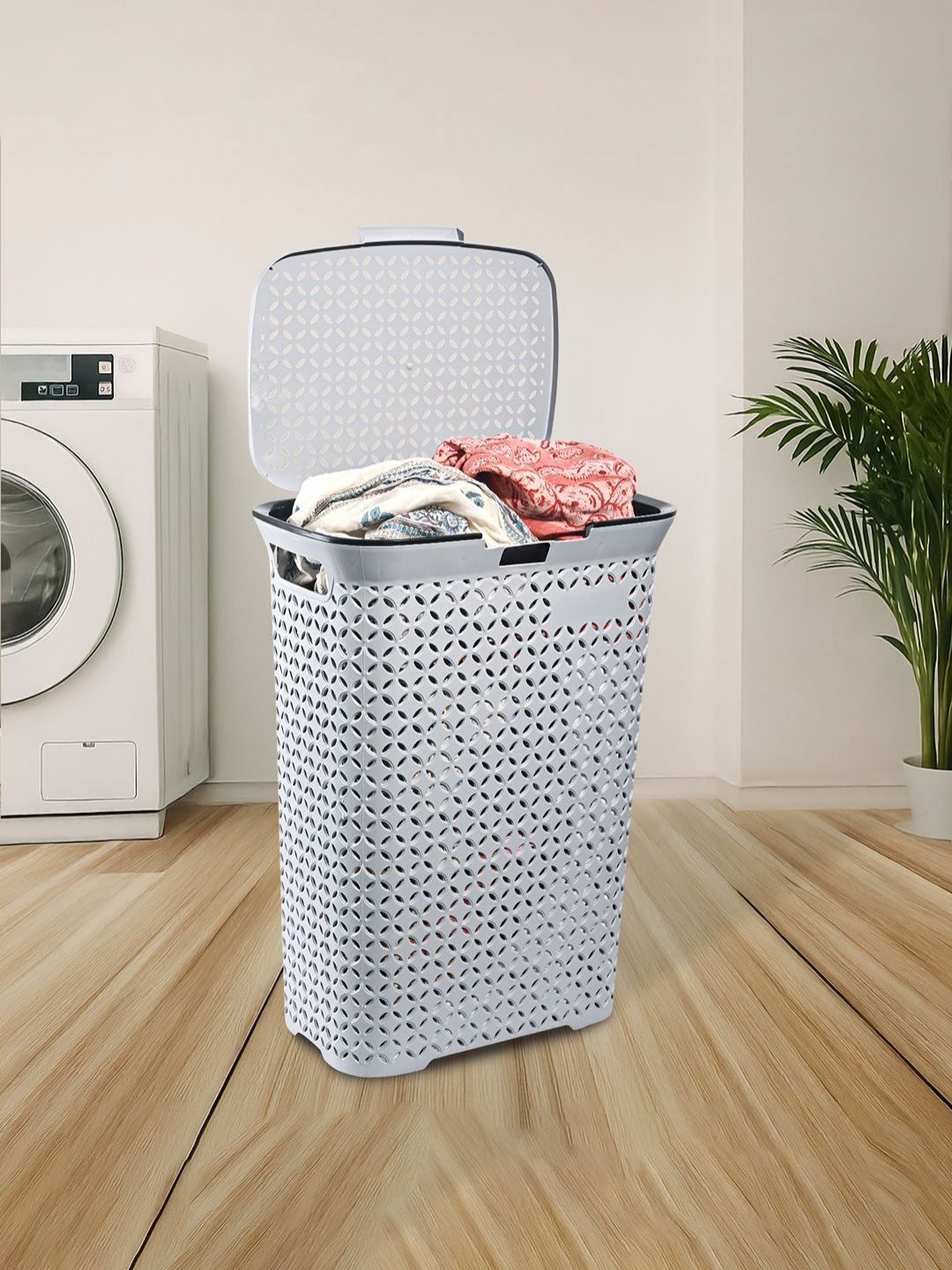 RUBOXA Grey Textured Laundry Bag With Lid 70 L-picture-21