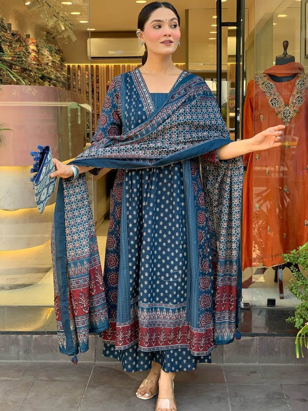 KALINI Women Ethnic Motifs Printed Anarkali Kurta with Palazzo & Dupatta