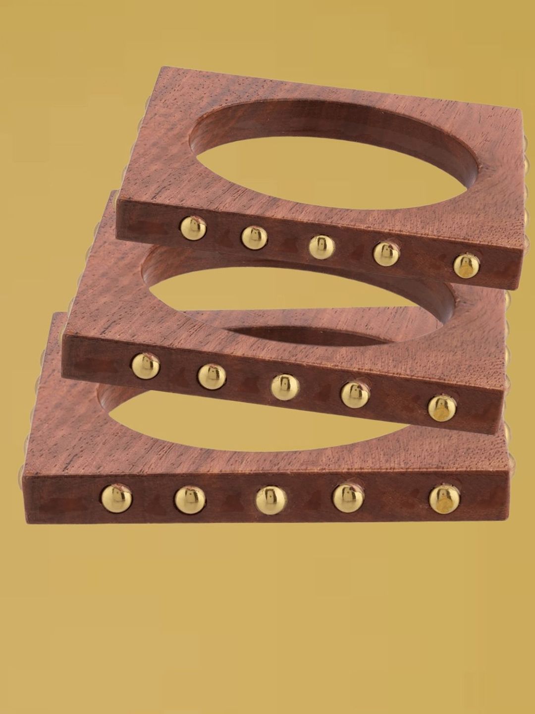 ATIBELLE Set Of 3 Gold-Plated Wooden Bangles