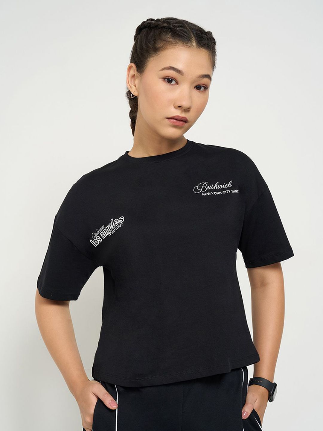 Ajile by Pantaloons Women Typography Printed Round Neck Pure Cotton T-shirt-picture-18