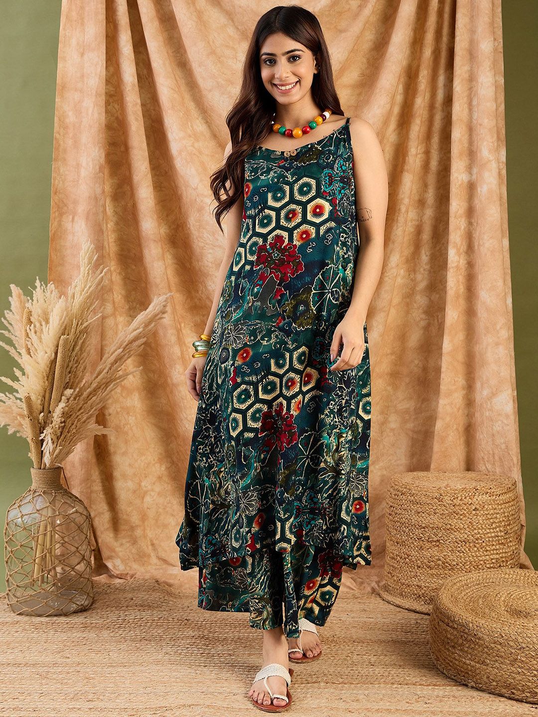 InWeave Floral Printed Shoulder Strap Straight Kurta With Trouser