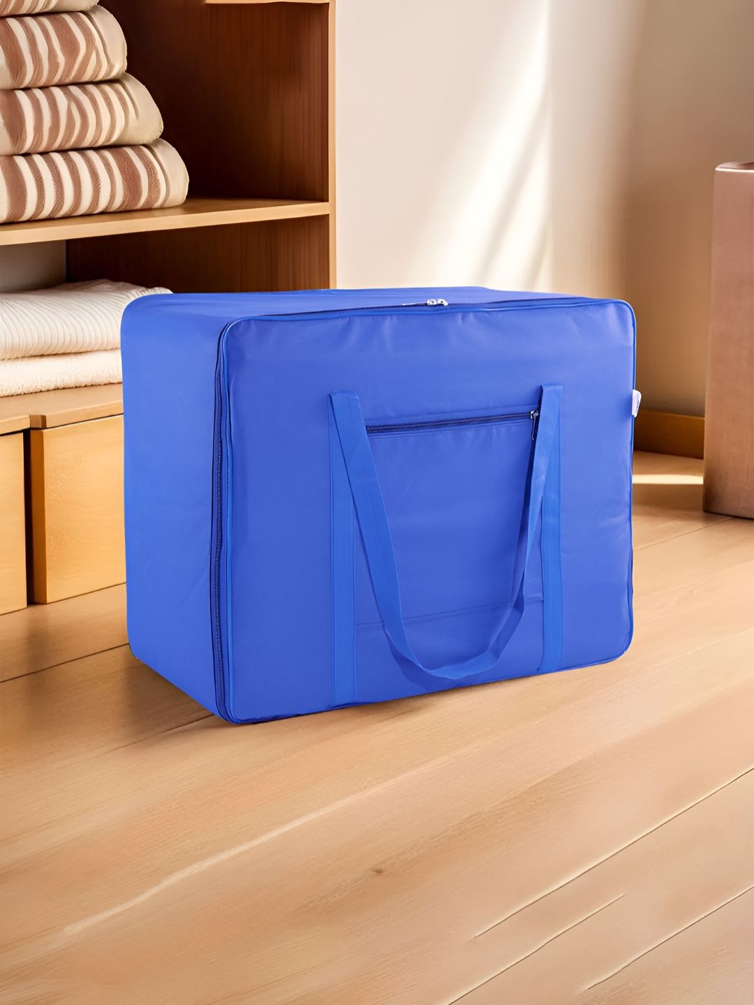 Aura Blue Rexine Storage Attachi Bag For Cloth With Handles-image-20