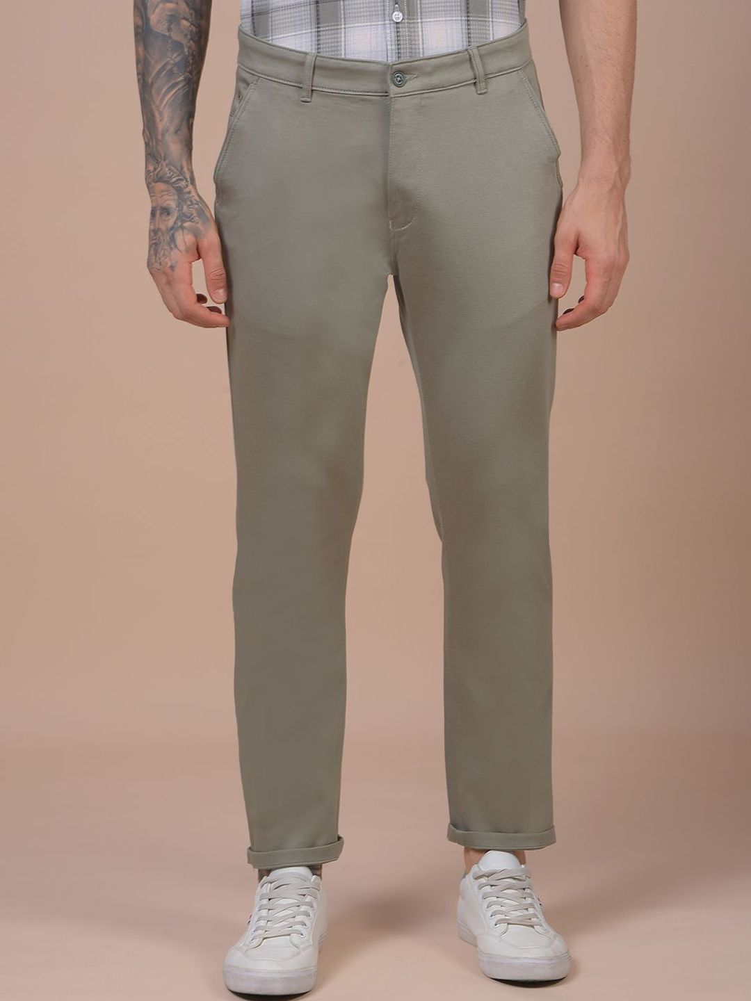 Crimsoune Club Men Solid Smart Slim Fit Mid-Rise Flat-Front Cotton Chinos Trousers-picture-35