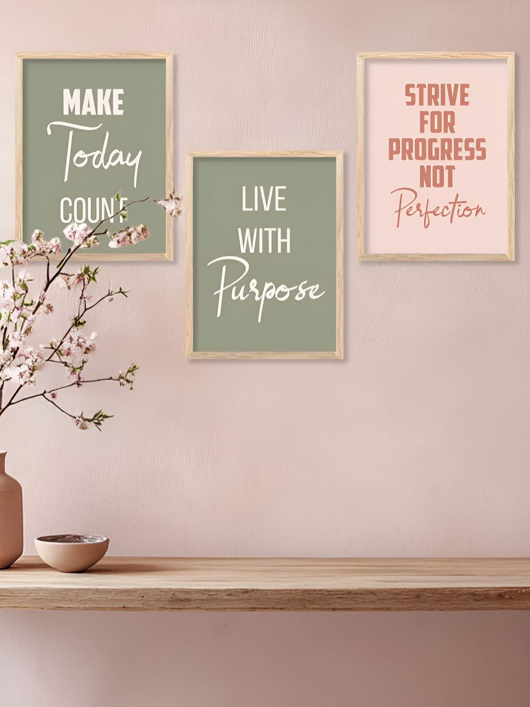 Kotart Brown & White 3 Pieces Typography Printed Wooden Wall Arts-picture-38