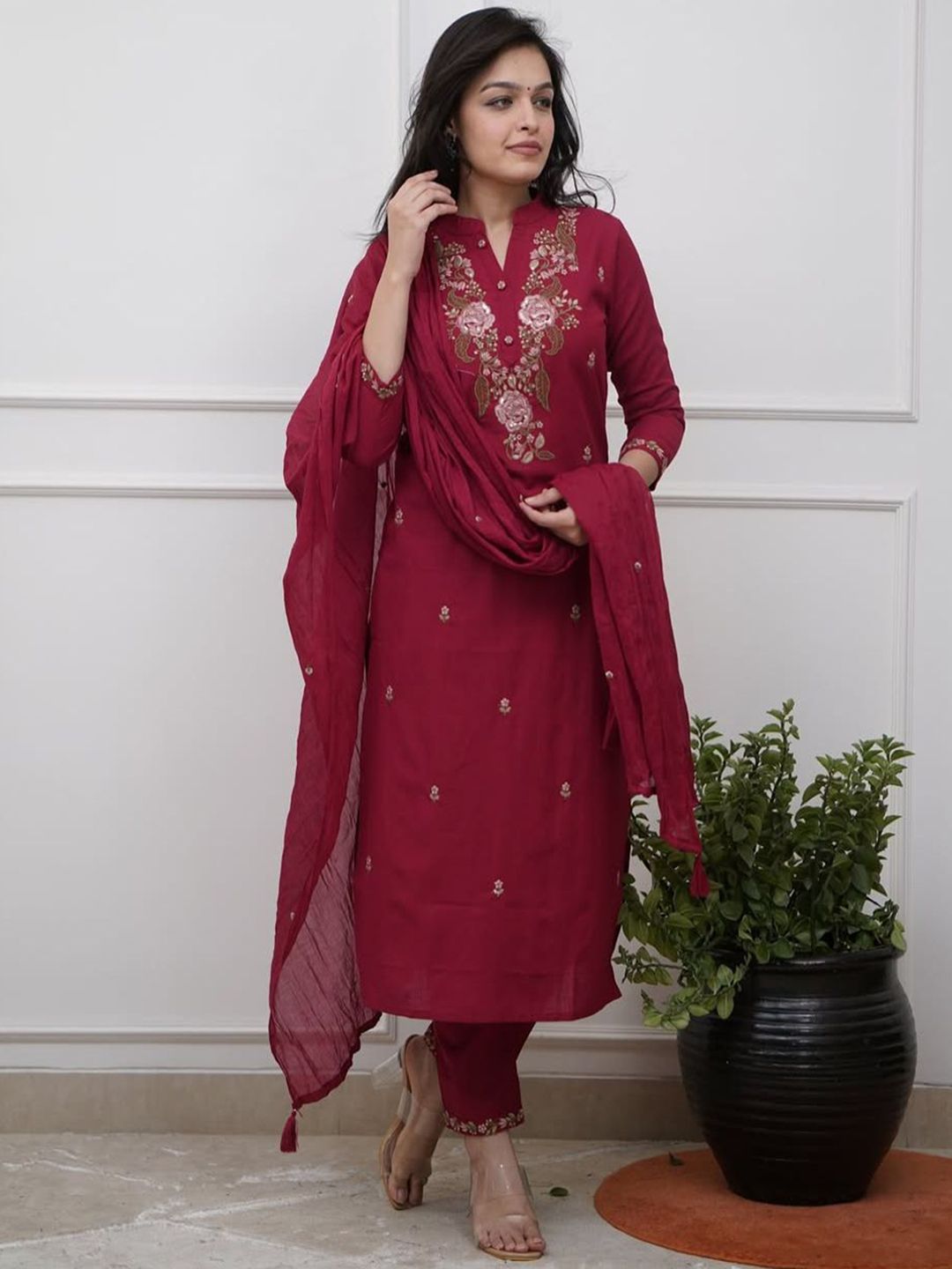 KALINI Women Embroidered Regular Thread Work Kurta with Trousers & Dupatta