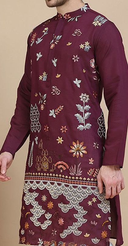 Jompers Men Floral Embroidered Mandarin Collar Thread Work Kurta main image 0