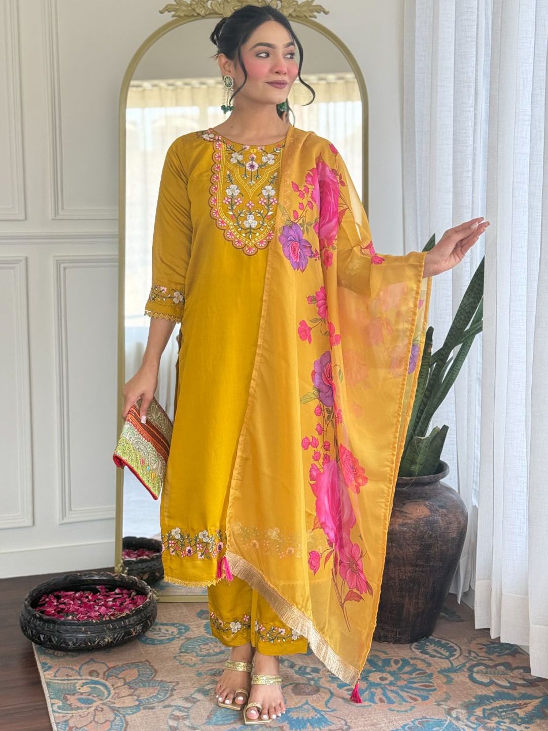 KALINI Women Floral Embroidered Kurta with Trousers & Dupatta