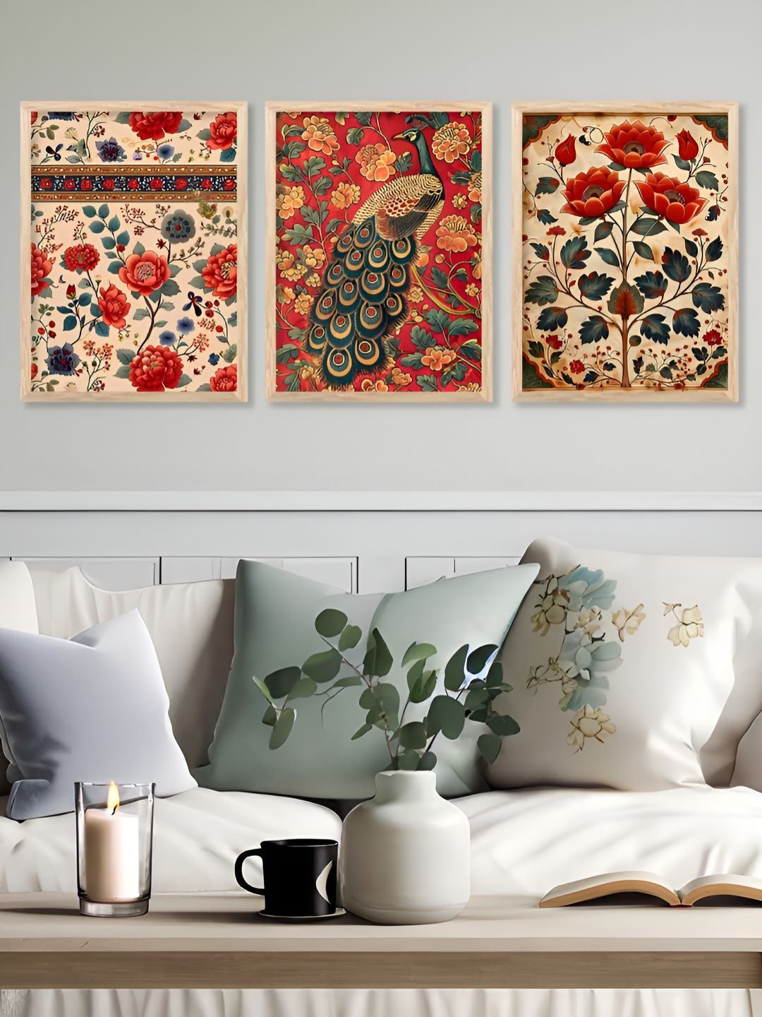 Kotart Brown & Red 3 Pieces Wooden Floral and Botanical Wall Paintings-picture-31
