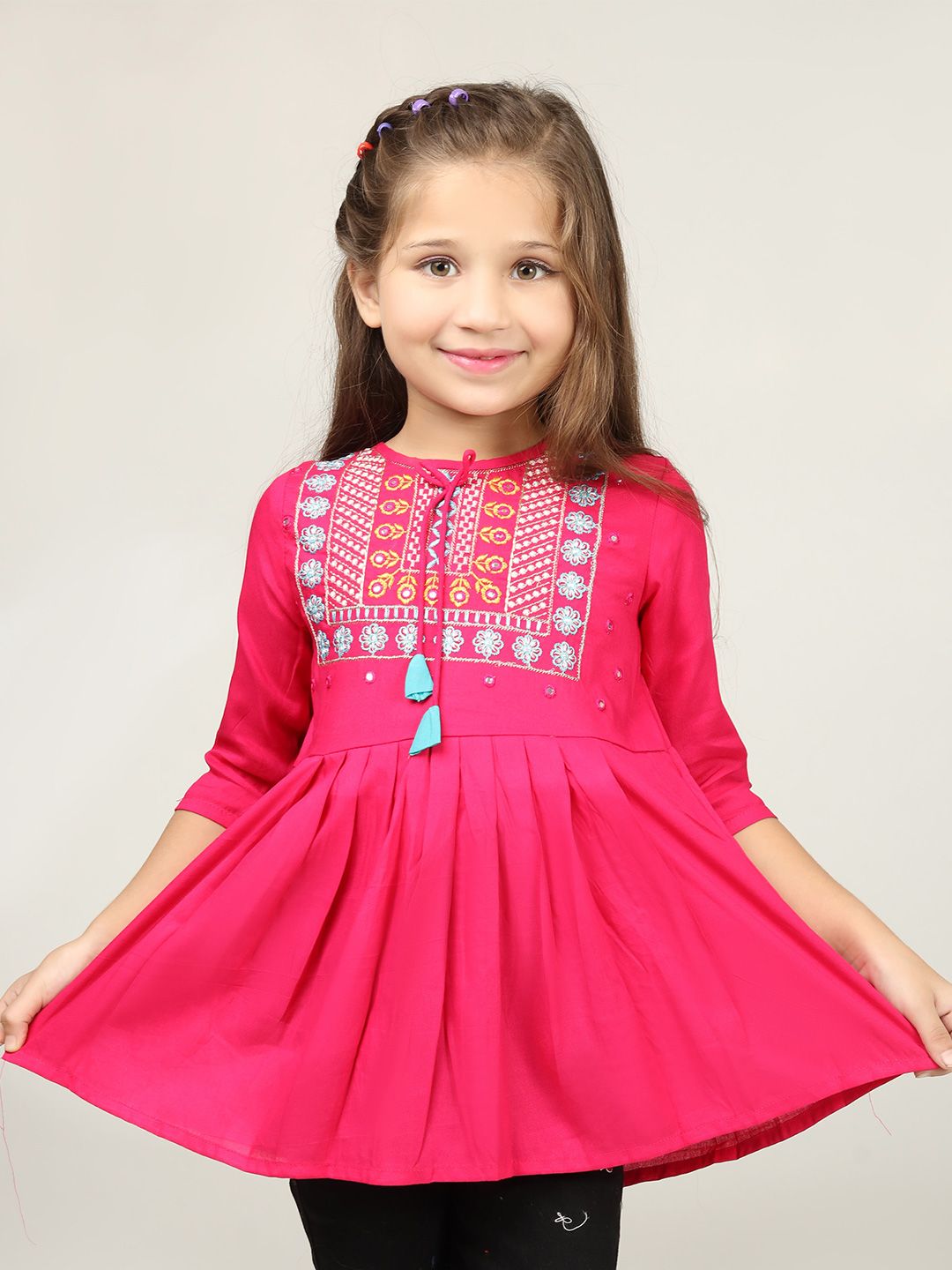 Miss & Chief Girls Embroidered Tie-Up Neck Top