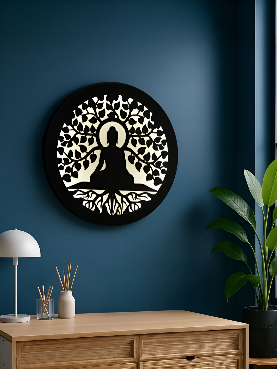 Homspurts Black & White Wooden Buddha Glow Wall Decor-picture-25