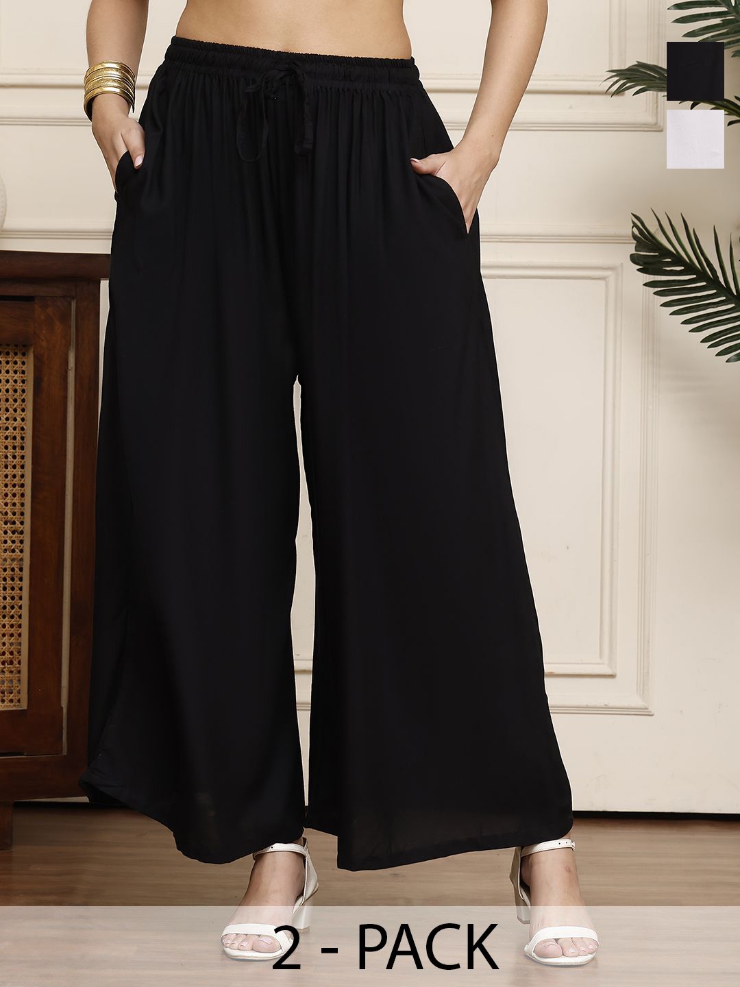 Valles365 by S.C. Women Selection Of 2 Flared Knitted Ethnic Palazzos